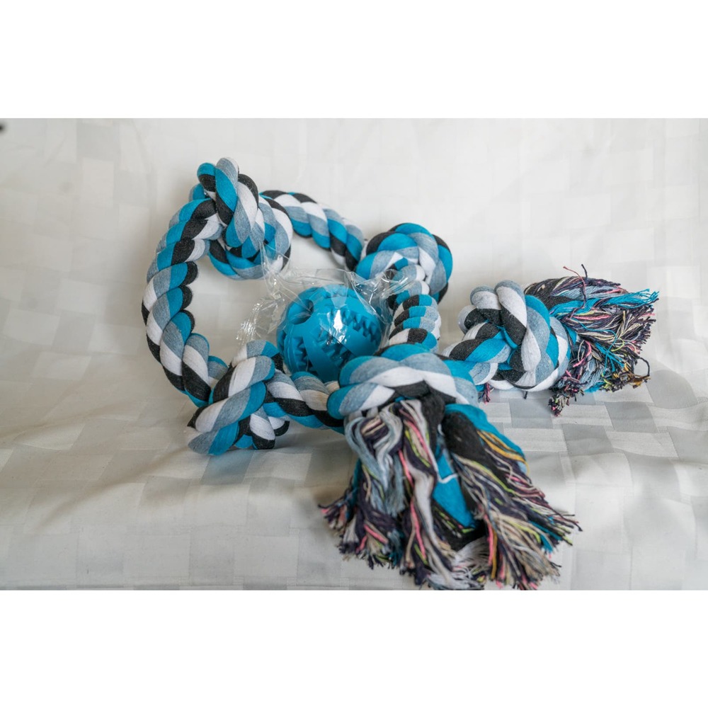 Blue Braided Rope, Dog Chew Toy Plus Fetch Ball (2)